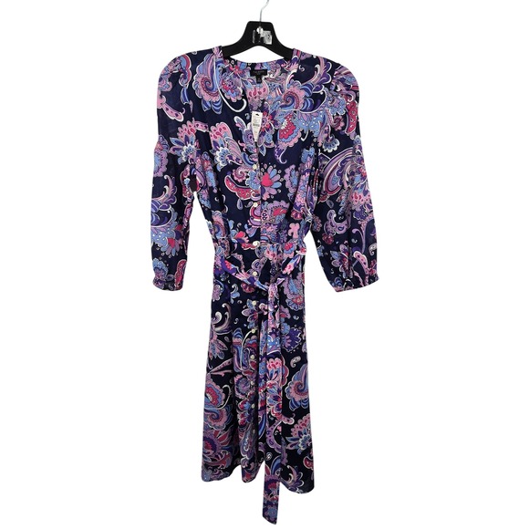 Talbots Dresses & Skirts - Talbots NEW Paisley Floral Shirt Dress Women 12P Blue Pink Cotton Belted Pockets